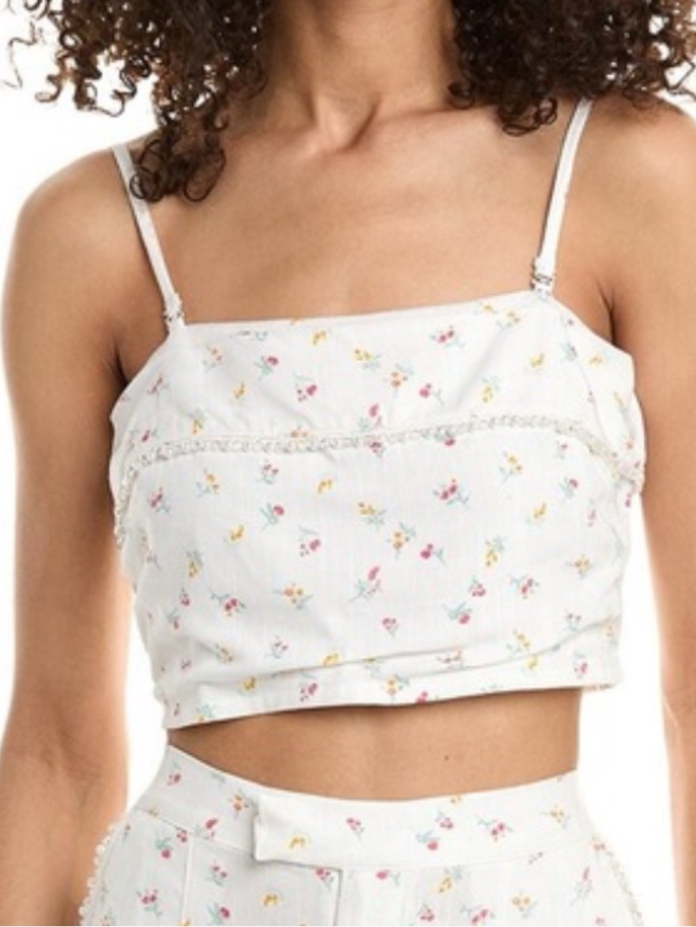 Wildfox odessa linen blend White Floral Cropped Cami Top